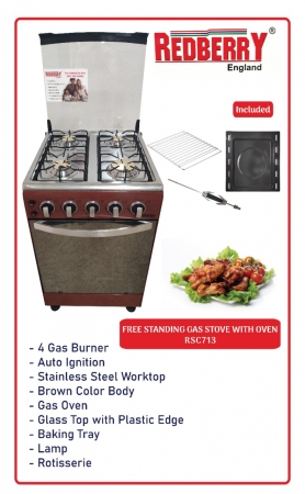 Redberry Free Standing 4 Gas Burner Oven 50 by 50 RC713